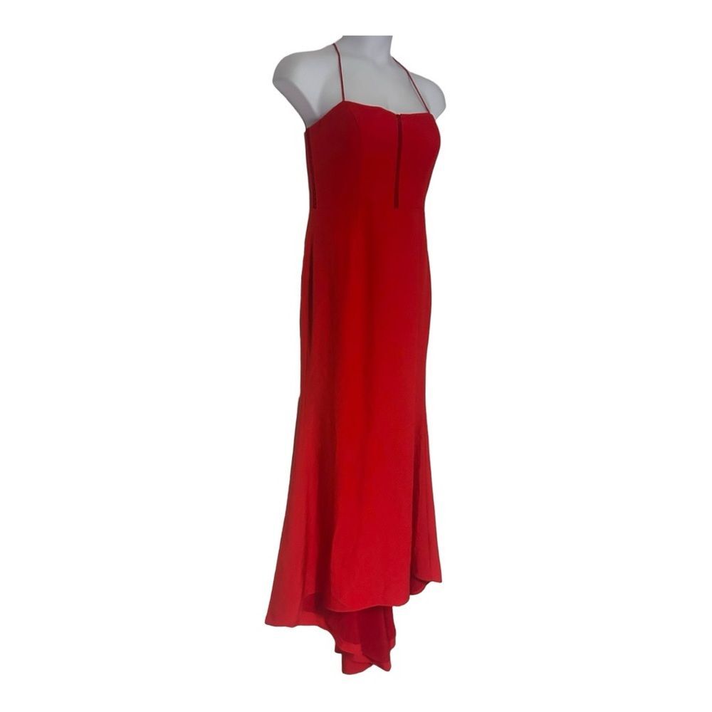 Jarlo Gown w/ Train High Low Fluted Formal Wedding Guest Prom Red Maxi Dress - Picture 3 of 15